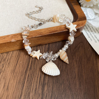 Kim Cương dát gạo ngọc trai vỏ ngọc trai mặt dây chuyền vòng cổ bên bờ biển phong cách kỳ nghỉ chuỗi xương đòn tươi ngọt ngào vòng cổ vòng tay bộ