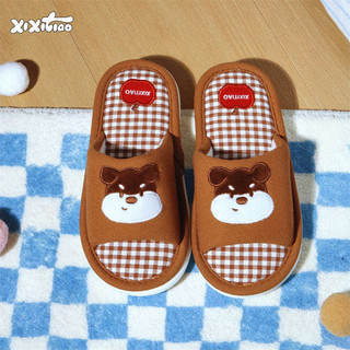 XIXITIAO Dép Nhẹ Xuân Hè Đế Mềm Nữ Thoải Mái Chó Dễ Thương Vải Lanh Cotton