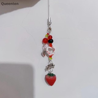 Queenten Độc Đáo Ngọt Dâu Điện Thoại Quyến Rũ Mặt Dây Chuyền Dễ Thương Nơ Trái Tim Đính Hạt Móc Khóa Camera Schoolbag Trang Trí Phụ Kiện Quà Tặng QT