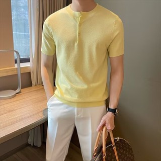 Áo thun nam tay ngắn dệt kim cổ điển Ý mùa hè sang trọng dành cho nam