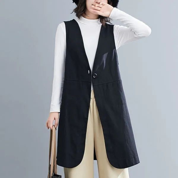 Áo Vest nữ dáng rộng cỡ lớn cổ chữ V thông thường