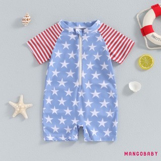 MG-Baby Đồ Bơi Ngôi Sao Sọc In Dây Kéo Tay Ngắn Rash Guard Đồ Bơi Đi Biển Bộ Đồ Tắm