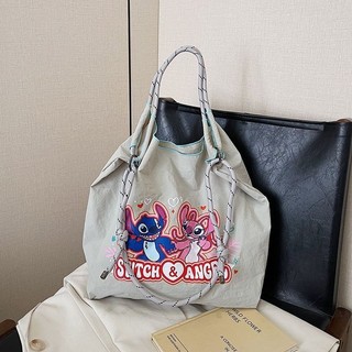 Phong Cách Mới Stitch Thân Thiện Với Môi Trường Túi Mua Sắm Hoạt Hình Hàng Hóa Thêu Nylon Vải Đeo Vai Túi