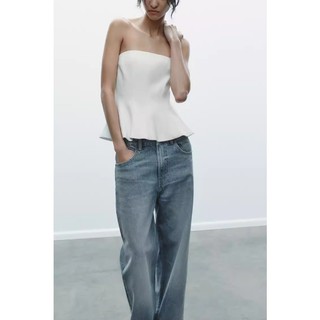 Áo kiểu Zara made in Morocco ống xòe màu trơn hồng và trắng