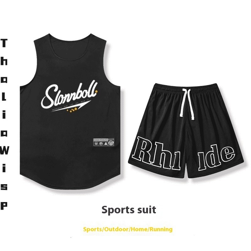 ThaliaWisp Nam Chạy Bộ Thể Thao In Áo Không Tay Tank Top Quần Short Hai Mảnh Bộ Đồ Lưới Khô Nhanh