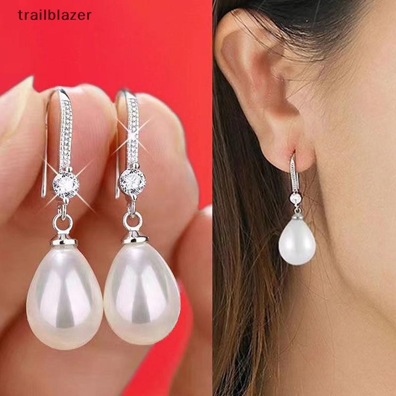 Trailblazer Trang Sức Cho Nữ Giọt Nước Ngọc Trai Bông Tai Nữ Đỏ Trắng Tròn Ngọc Trai Hình Bầu Dục Bông Tai Cưới Đính Hôn Valens Ngày Quà Tặng Mới