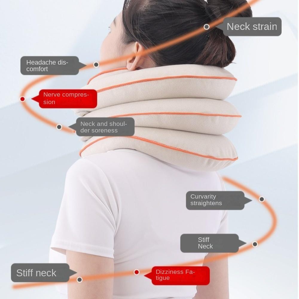 JSJJING Thiết bị kéo cổ tử cung, Gối massage cổ 4 lớp có thể điều chỉnh, Massage chỉnh hình di động Hỗ trợ cổ bơm hơi Gối cổ chữ U cho xương sống