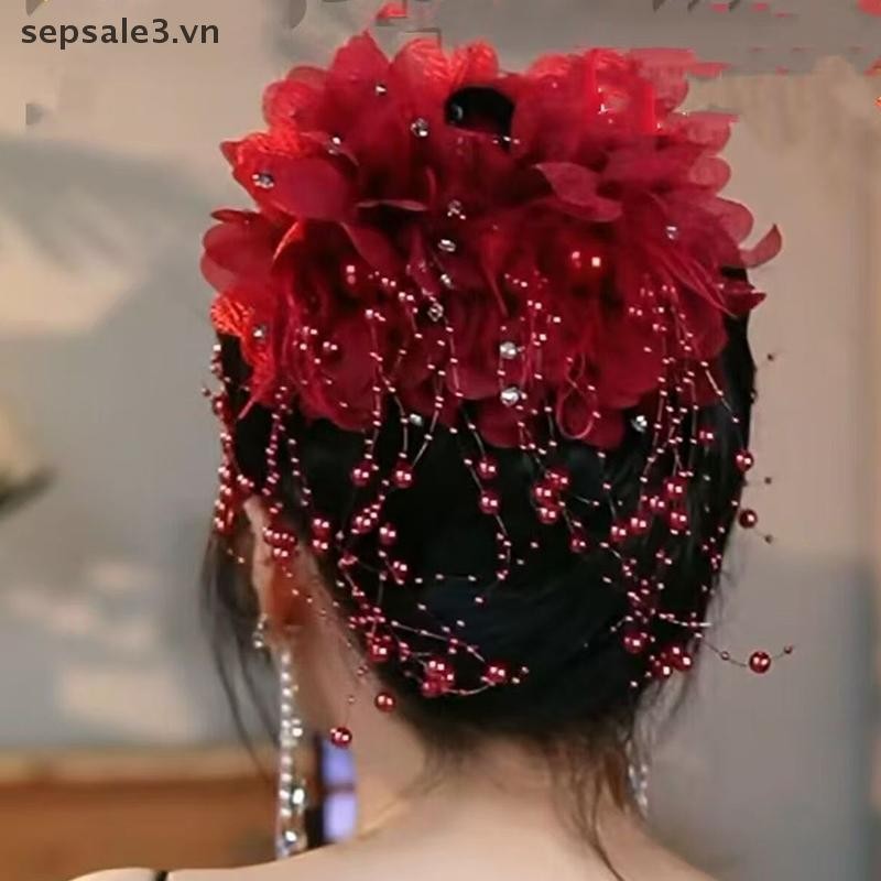 # VN # Nữ Lưới Hoa Ngọc Trai Dây Kẹp Tóc Nữ Lông Tơ Vuốt Tóc Phụ Kiện Tóc Mũ Đội Đầu.