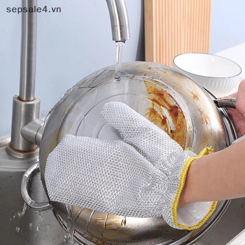 # MỚI # 1 Găng tay làm sạch công việc nhà Dây thép Găng tay rửa chén Bàn chải chống nước Bát dầu Hiện vật Găng tay bạc làm sạch gia đình.