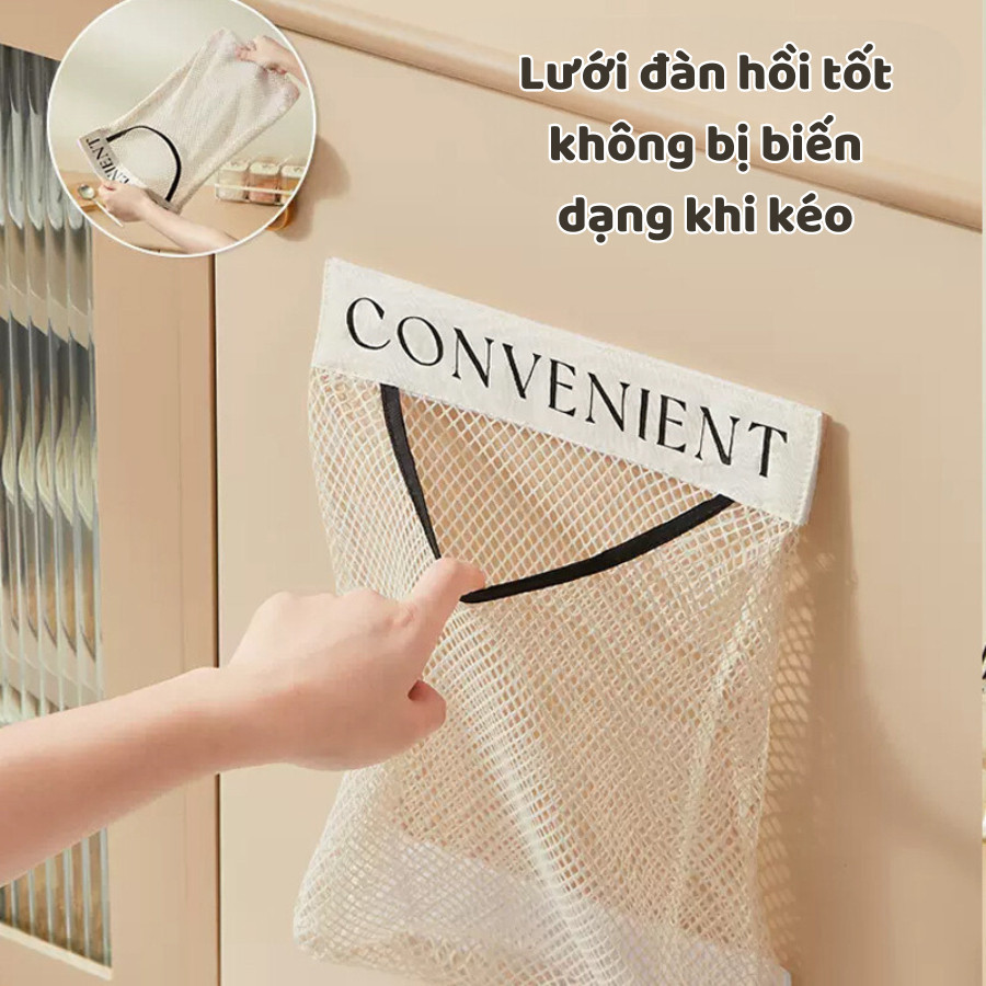 Túi lưới đựng đồ đa năng dán tủ bếp,Giỏ túi đựng tất vớ Túi đựng đồ lót dán tường cạnh tủ,Túi lưu trữ túi bóng rác FE123