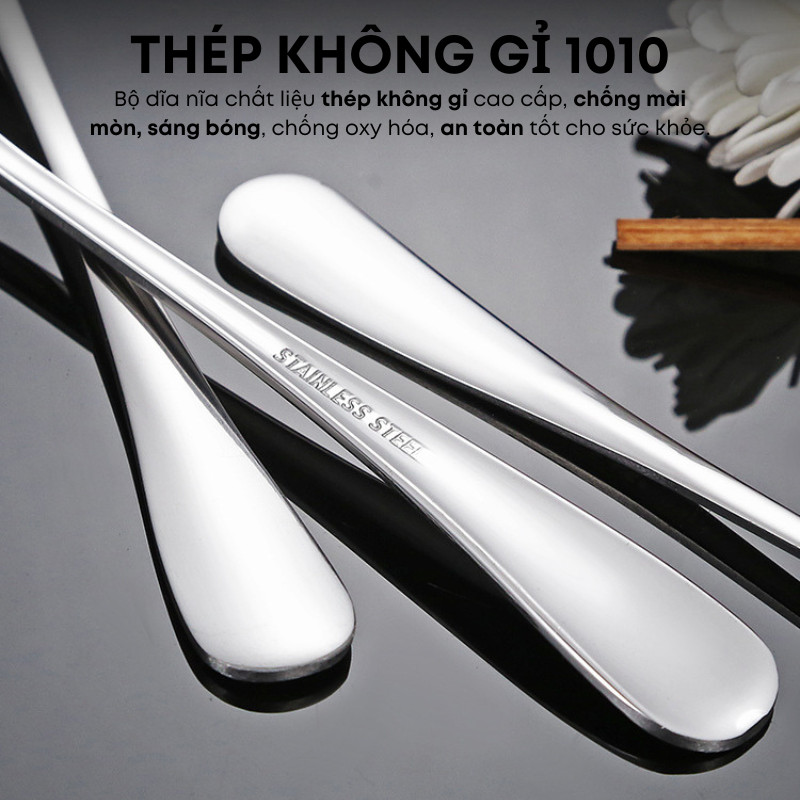 Bộ Muỗng Thìa Inox Miệng Tròn Cán Trơn Nhiều Kích Cỡ Cao Cấp Sáng Bóng Bền Đẹp T3
