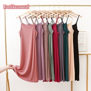 Phụ nữ cotton Sling Váy dài modal co giãn lớn dáng rộng giản dị váy midi thời trang váy hở lưng