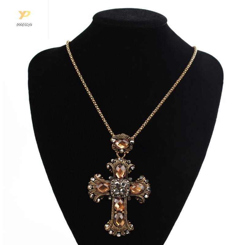 Vòng Cổ Chữ Thập PPY Màu Bạc Với Pha Lê Gothic Biểu Tượng Thánh Giá Unisex Trang Sức