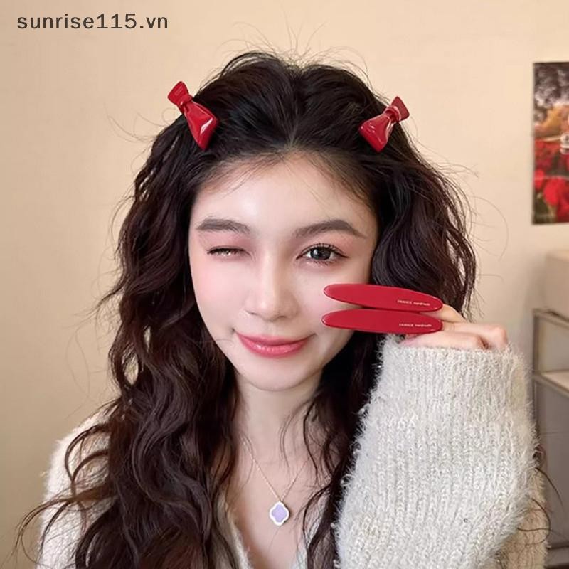Srvn Đỏ Pháp Nơ Bên Kẹp Cho Bé Gái Vintage Ngọt Ngào Acetate Vuốt Tóc Barrettes Hợp Thời Trang Hàng Ngày Phụ Kiện Tóc.