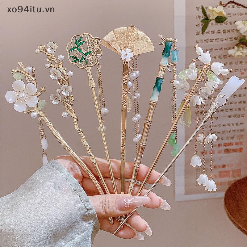 XOITU Vintage Phong Cách Trung Hoa Hanfu Tóc Dính Nữ Kim Loại sel Tóc Nĩa Tóc Đũa Kẹp Tóc Người Phụ Nữ Trang Sức Phụ Kiện VN