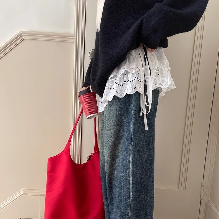 Milyfashion Ren Xù Váy Thu Đông Phong Cách Mới Co Giãn Eo Màu Trắng Lớp Fart Rèm