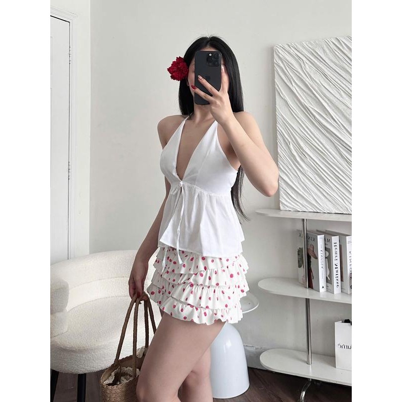 (DEAL MỞ BÁN) Áo Yếm Nữ Hở Lưng Cột Dây Có Sẵn Đệm Mút Chất Linen