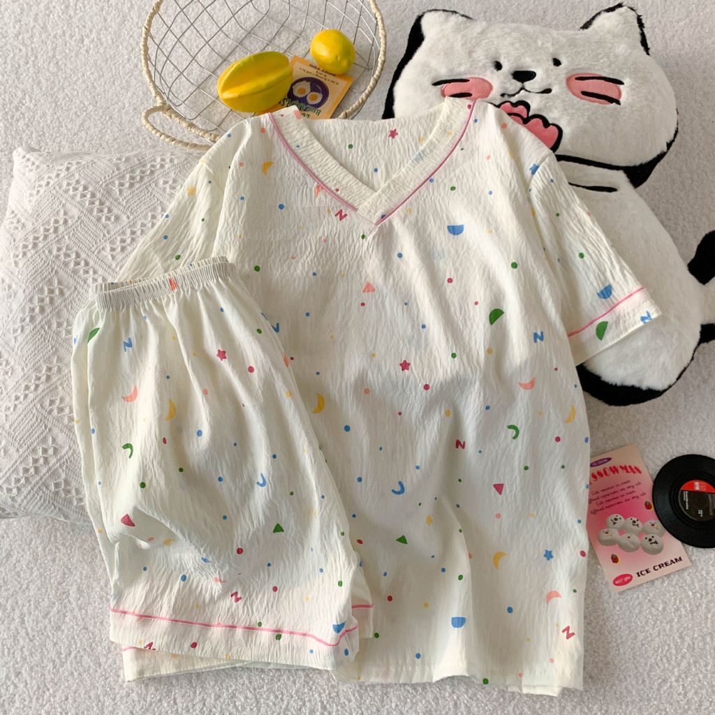 Bộ Đồ Ngủ Nữ Mây Cotton Mùa Hè Phong Cách Mới Xuyên Biên Giới Bán Buôn Hoạt Hình Dễ Thương Quần Short Tay Ngắn Ngọt Ngào Homewear Phù Hợp Với
