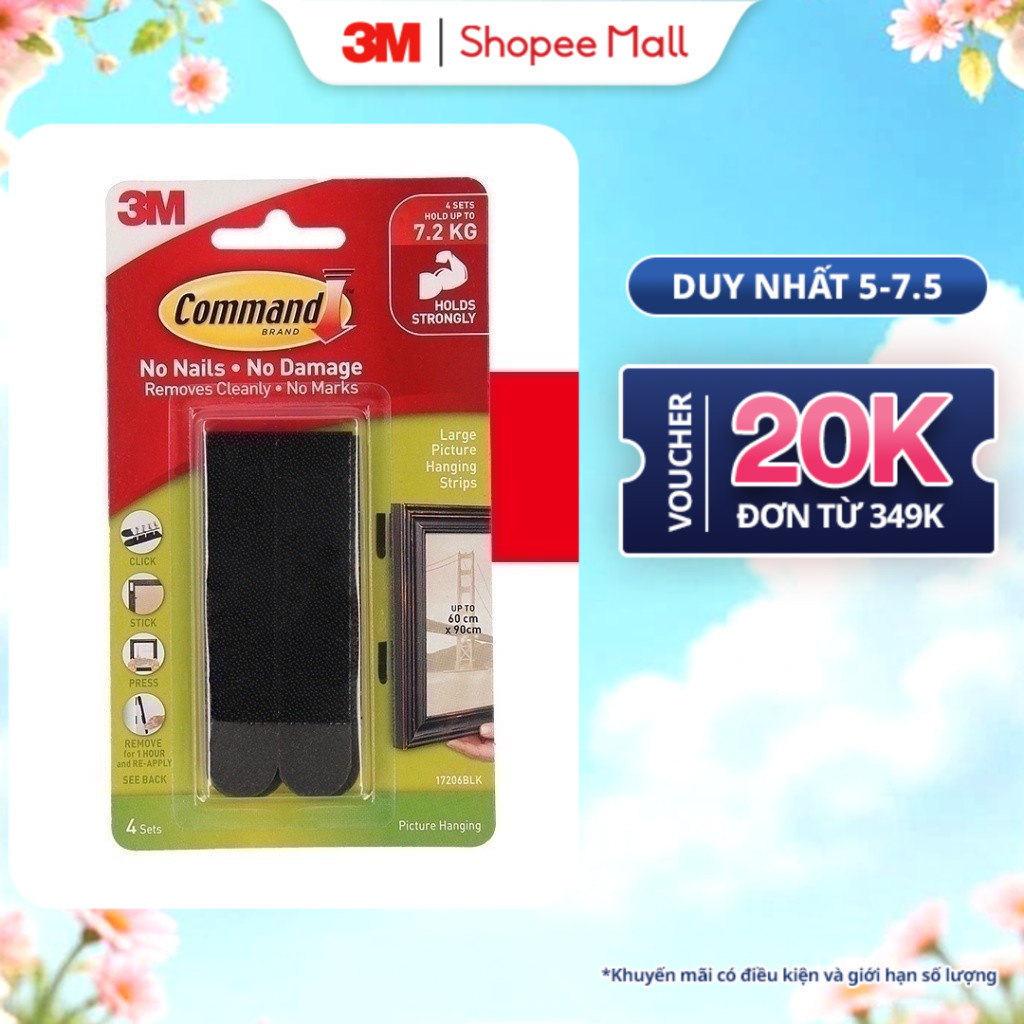 Ảnh Bộ 8 Miếng dán treo tranh 3M™ Command™, 17206, độ bền cao, bám cực chắc, tải trọng 7kg, Dùng treo tranh 1