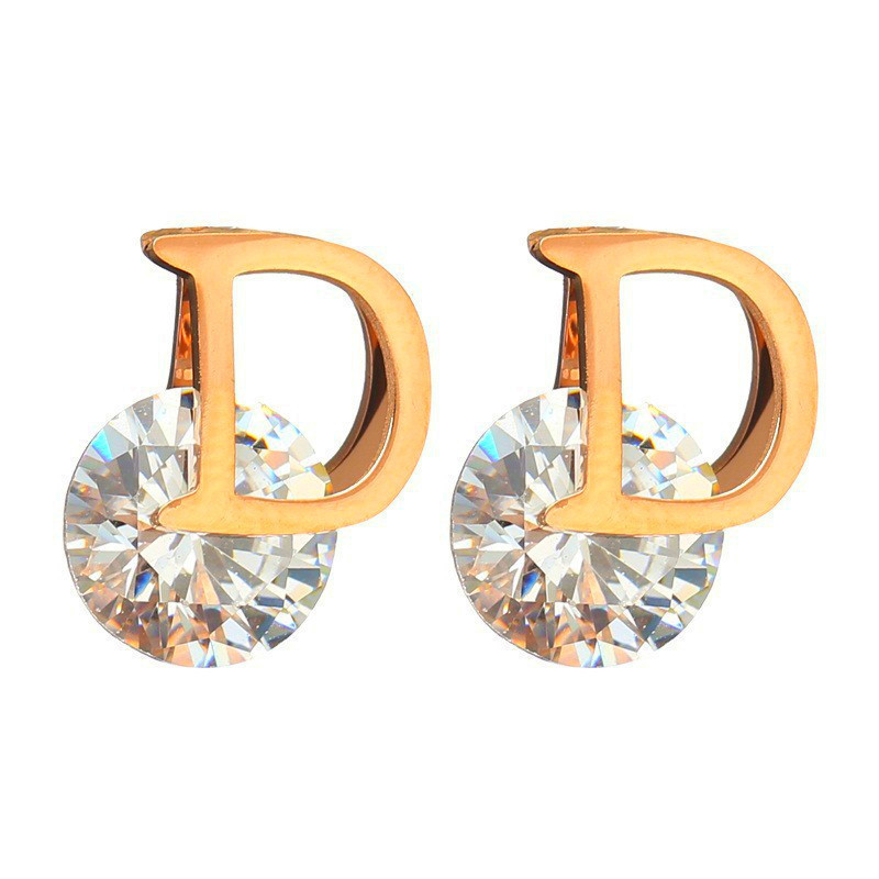 Thời Trang D Chữ Zircon Bông Tai 18K Mạ Vàng Không Phai Màu Nữ Sáng Tạo Bông Tai Chữ