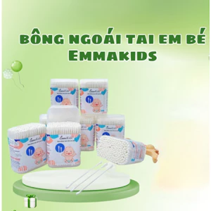 EmmaKids Tăm bông trẻ em kháng khuẩn cho bé sơ sinh ngoáy tai, mũi (hộp 200 que lõi giấy)