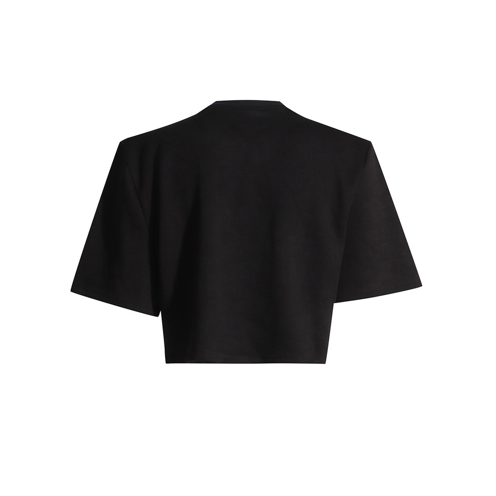Áo thun ngắn tay nơ đính kim cương đơn giản thời trang 2025 Phong cách mới Hợp thời trang Niche Style All-Match Women 's Split Top