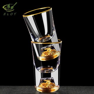 [ELOY] Thủy Tinh Pha Lê Vodka Thủy Tinh Sake Shochu Glass Bar Rượu mùi Đôi Đáy Vàng Lá Thủy Tinh Trà Quà Tặng Cao Cấp Rượu Cứng VN