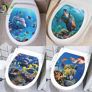 [ELOY] Nhiều kiểu dáng dưới biển Họa tiết động vật Miếng dán nắp bồn cầu Trang trí phòng tắm Phòng tắm Có thể tháo rời Paing Bức tranh tường Nắp bồn cầu VN