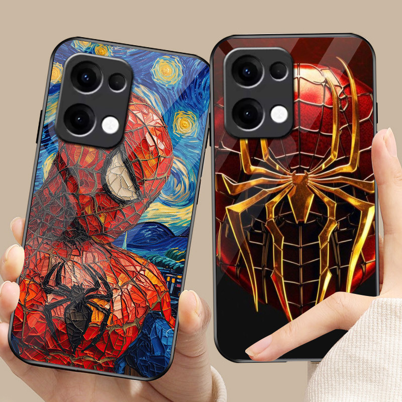 Ốp Điện Thoại Kính Marvel SpiderMan 02 Cho Oppo A54 A74 4G A79 5G A94 A3X Reno 11 12 13 11F 12F 13F 10 8 Cover