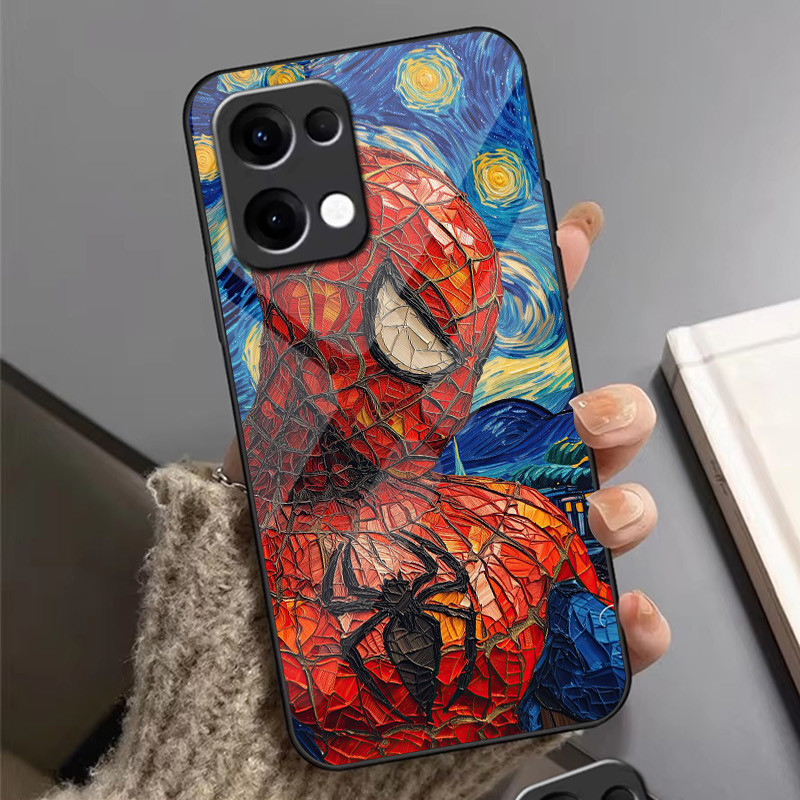 Ốp Điện Thoại Kính Marvel SpiderMan 02 Cho Oppo A54 A74 4G A79 5G A94 A3X Reno 11 12 13 11F 12F 13F 10 8 Cover