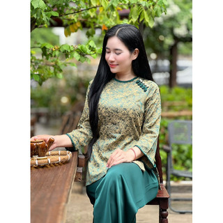 set lụa gấm 2da cổ tròn 5 nút , đồ bộ nữ đi chùa cao cấp