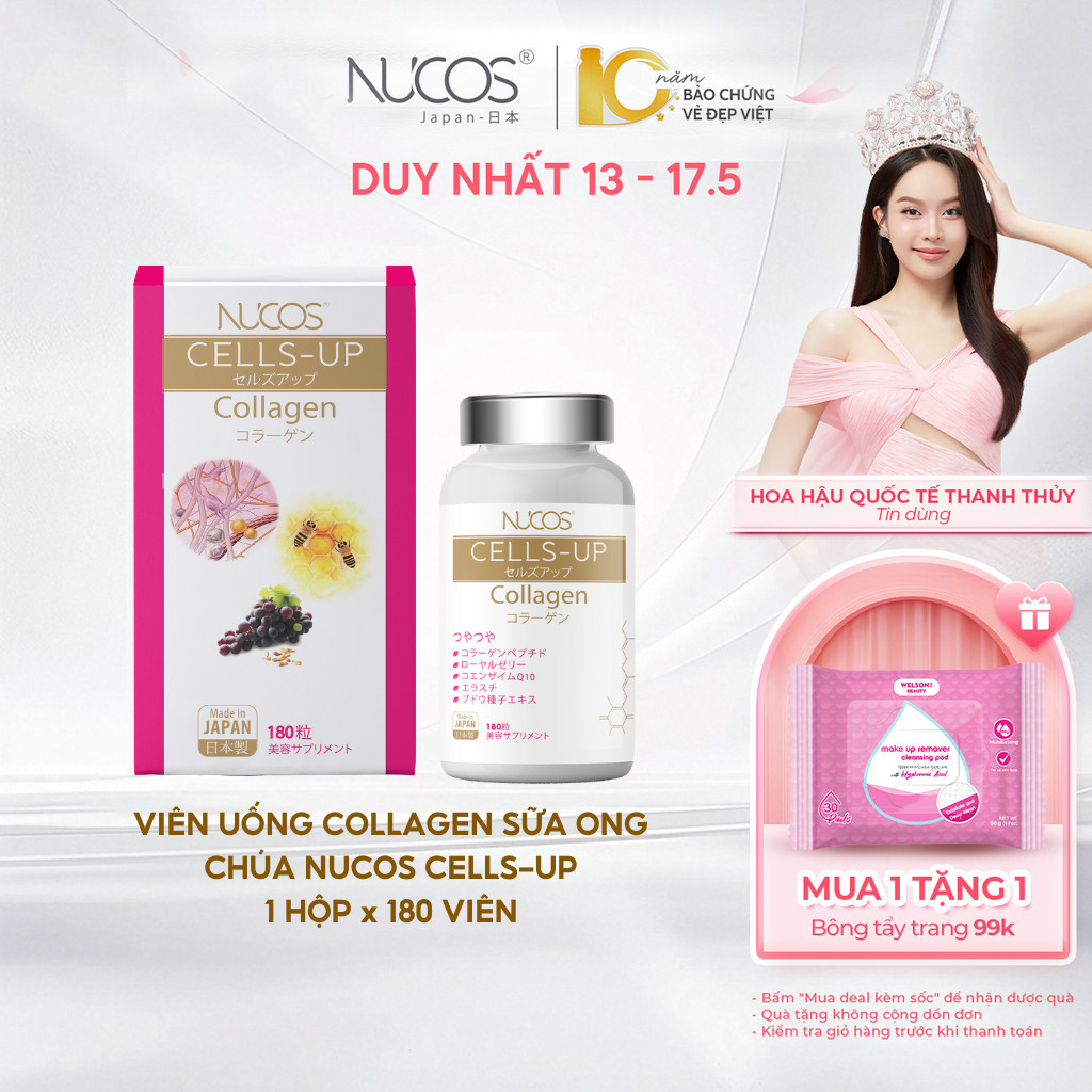 Ảnh TPBVSK Viên Uống Collagen Sữa Ong Chúa Nucos Cells Up Hỗ Trợ Tăng Đàn Hồi Da Chống Lão Hóa Hộp 180v 1