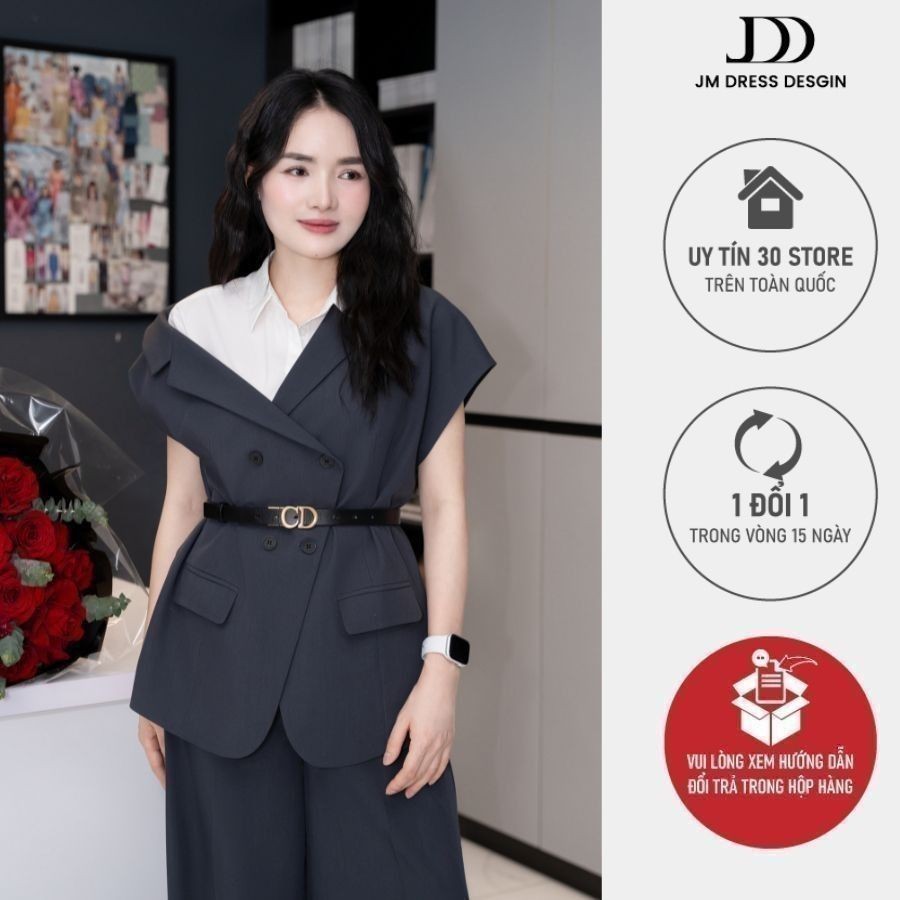 Ảnh Set Áo Blazer tay chồm 5B02.2502K, Quần ống suông thêu túi cơi 3P02.2502K, set đồ công sở thanh lịch trẻ trung thiết kế 1