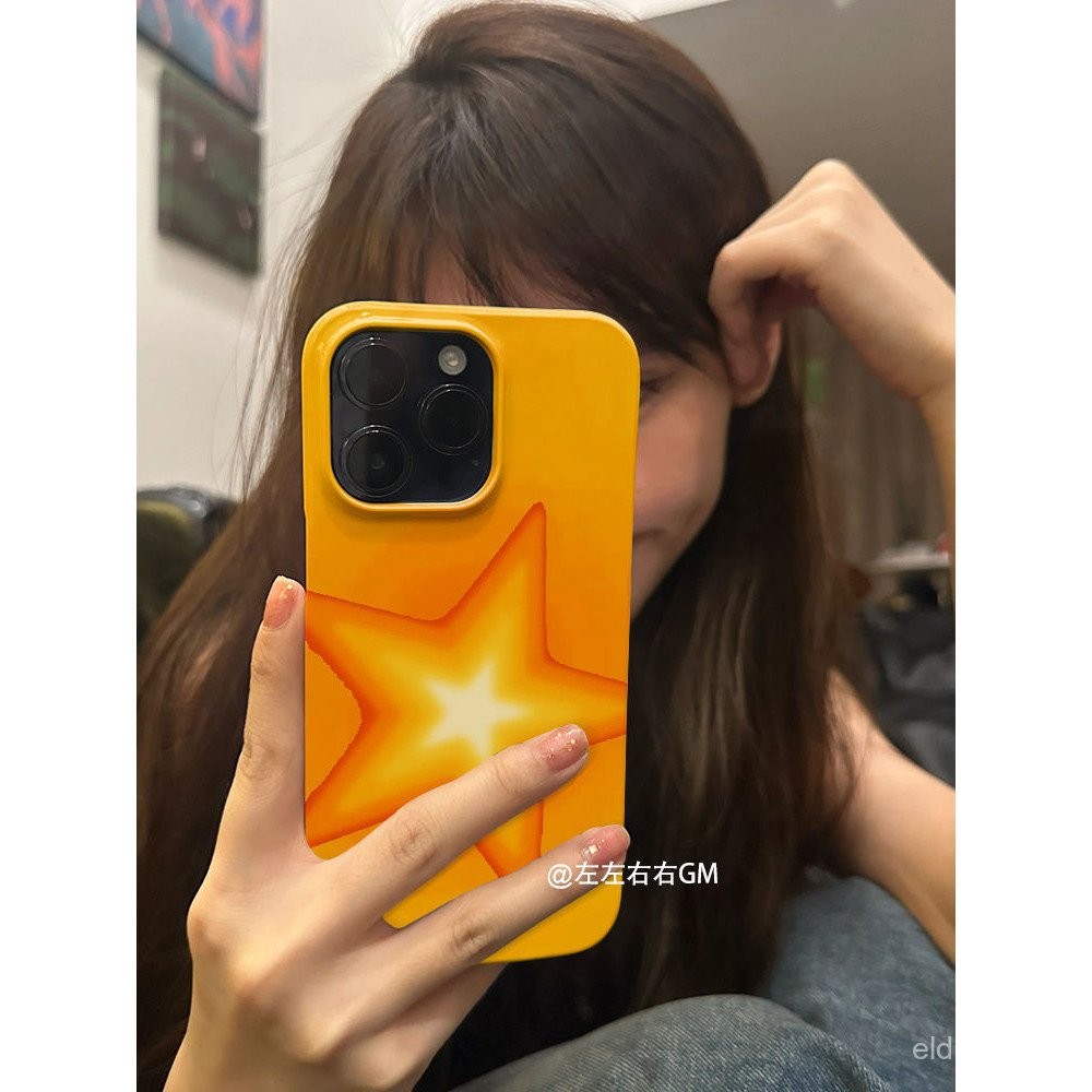 Ốp điện thoại ngôi sao năm cánh màu cam QYJS tương thích với iPhone 7 8 Plus 14 15 16 PLUS 12 PRO 11 16 15 14 13 Pro Max X XS XR XS MAX, phim mới, ốp cứng niche 2LHQ