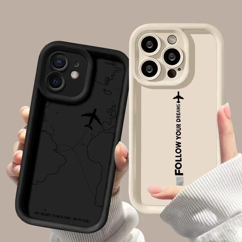 Ốp lưng tuyến đường máy bay lấy cảm hứng du lịch cho Iphone 16 Pro Max 11 13 14 15 Pro Max XR 7 8 15 16 Plus SE 2 3 Vỏ điện thoại Vỏ mềm bảo vệ Camera chống sốc