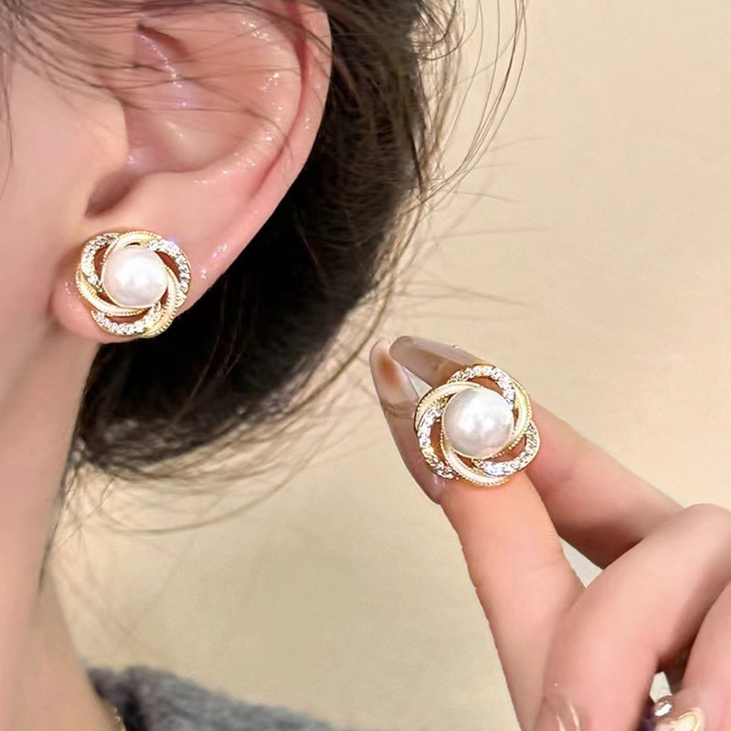 Bông tai ngọc trai kim cương thời trang Tính khí cao cấp dành cho nữ Phụ kiện nhỏ tinh tế
