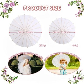NUSPACE 1 Chiếc Ô Giấy, Đồ Dùng Cưới Trắng Truyền Thống DIY Handmade, Đường Kính Bền 60 / 84cm Trống Tay Cầm Dài Đạo Cụ Chụp Ảnh Cho Tiệc Cưới Kỷ Niệm