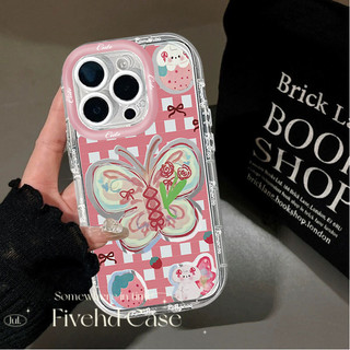 Vỏ + Dây Xích Tương Thích Cho IPhone 16 15 14 13 12 11 Pro XS Max XR X 8 7 6 6s Plus SE INS Sọc ca rô Bướm Mirro Hoạt Hình Chó Con Dễ Thương Màu Hồng Vỏ Điện Thoại Chống Rơi