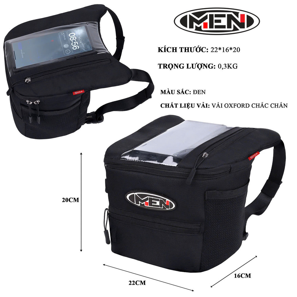 Túi treo đầu xe máy Men K2 vải PVC xịn, thoáng khí tốt [HÀNG MỚI VỀ-CÓ SẴN]
