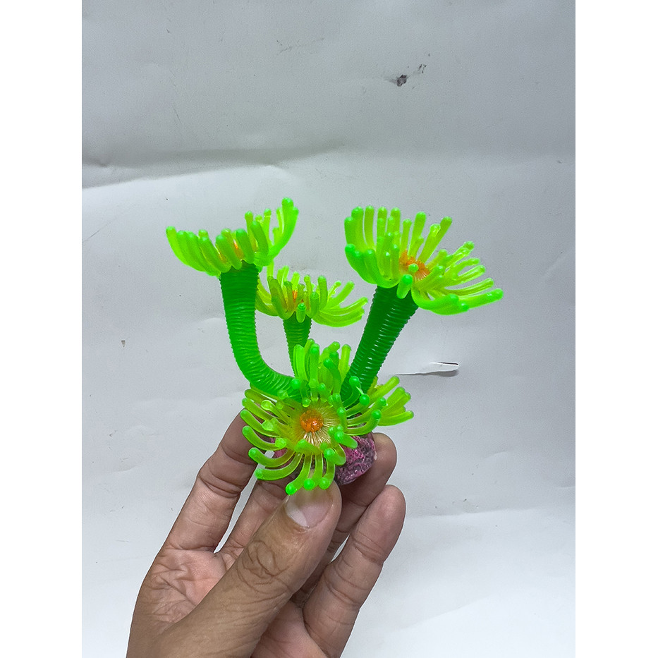 Rong Hải Quỳ Dạ Quang Mini Trang Trí Bể Cá Cảnh, Thủy Sinh (Cao 8cm)