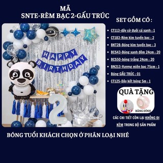 Set Bóng Trang Trí Sinh Nhật Tuổi Meo,tuổi Mão, thôi nôi, 12 con giáp cho bé gái - bé trai SNTE-RÈM BẠC 2-GẤU TRÚC