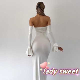 Váy dài Bodycon rắn không quây ống cho nữ có tay quá