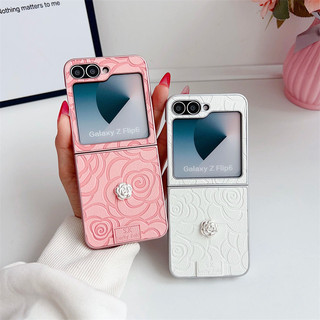 Ốp Nhựa Da Hoa Camelia Sang Trọng Cho Samsung Galaxy Z Flip 5 Flip 6 Flip 4 Z Flip 4 5 6 5g Ốp điện thoại