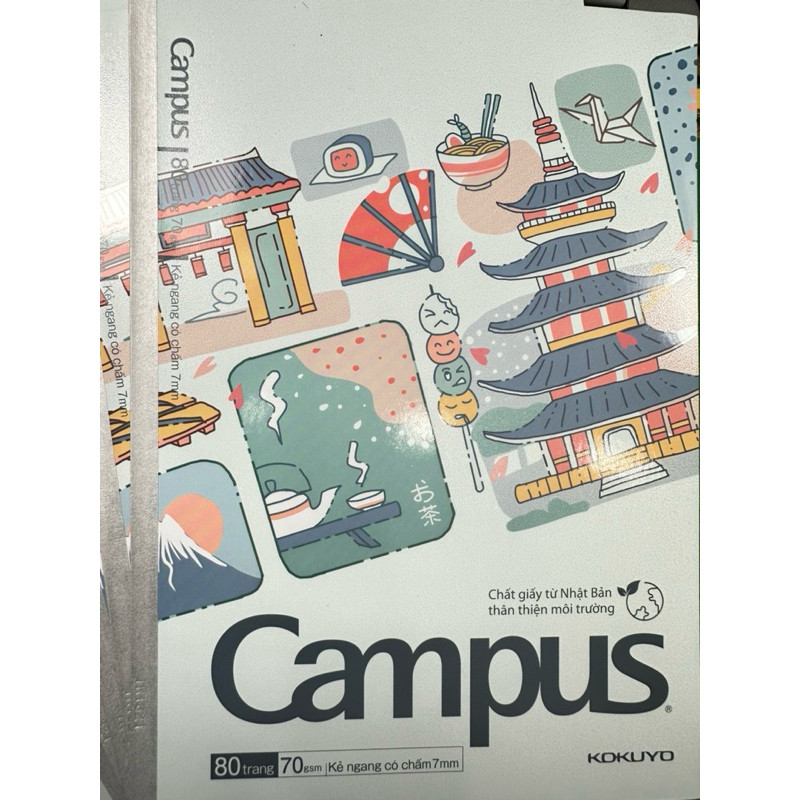 [ BÁN 5 CUỐN ] Tập Sinh Viên B5 Campus Kokuyo bìa 3D Japan Paper 70gsm giấy chống lóa kẻ ngang chấm.
