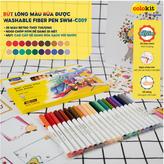 Bút lông thư pháp, 20 màu RETRO rửa được Fiber Pen Thiên Long SWM-C009