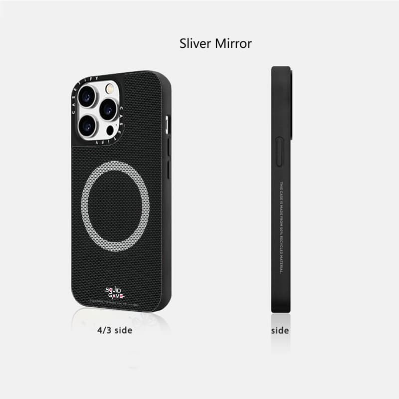 Casetify X Squid Gamem Vỏ công nhân có mặt nạ hút từ tính Vỏ IPhone Gương đen & bạc IPhone 16 15 14 13 12 Pro Max Plus Vỏ cứng có hộp logo khắc