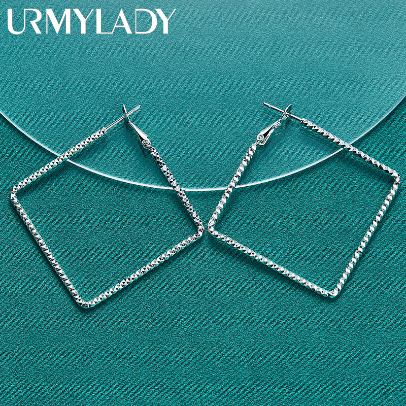 URMYLADY Bạc 925 Bông Tai Vuông Cho Nữ Thời Trang Cưới Đính Hôn Dự Tiệc Trang Sức