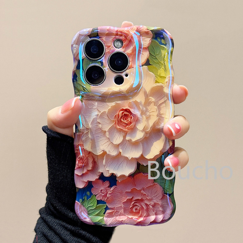 Dành Cho iPhone 16 15 14 14 plus 13 12 11 Pro Max Tranh Sơn Dầu Hoa Ốp Lưng Điện Thoại Có Dây Xích Cho iPhone 16 Pro Max 12promax Mềm IMD Chống Sốc Ốp Lưng Vồng Khung