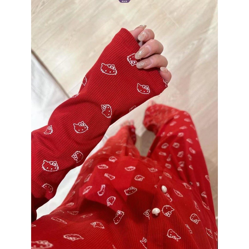 Bộ Đồ Ngủ HelloKitty Dễ Thương Nữ Xuân Thu Mẫu Gợi Cảm Pure Desire Ren Edge Dài Tay Homewear Suit [BL]