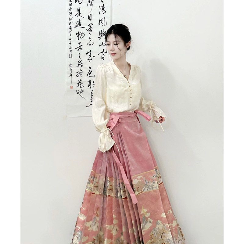 Bộ váy mặt ngựa Satin phong cách quốc gia dành cho nữ Bộ hai mảnh